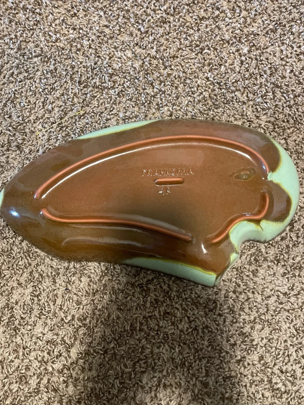 Handmade Ceramic Leaf Platter in Mint Green and Brown